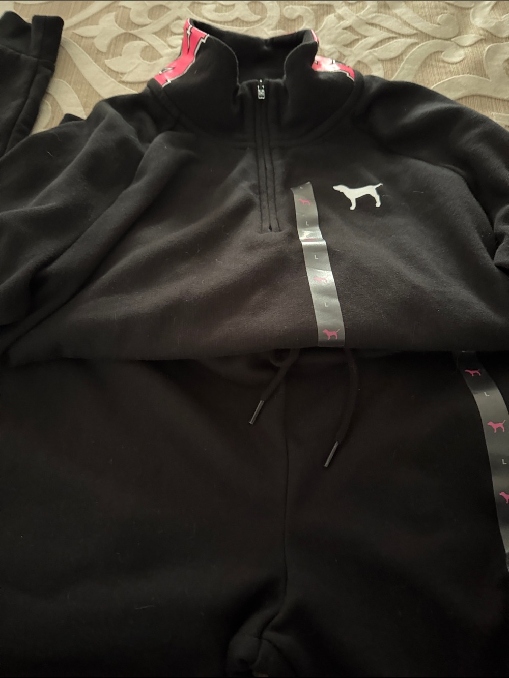 PINK Victoria's Secret Black Track Pants & Joggers Set with Reflective Details